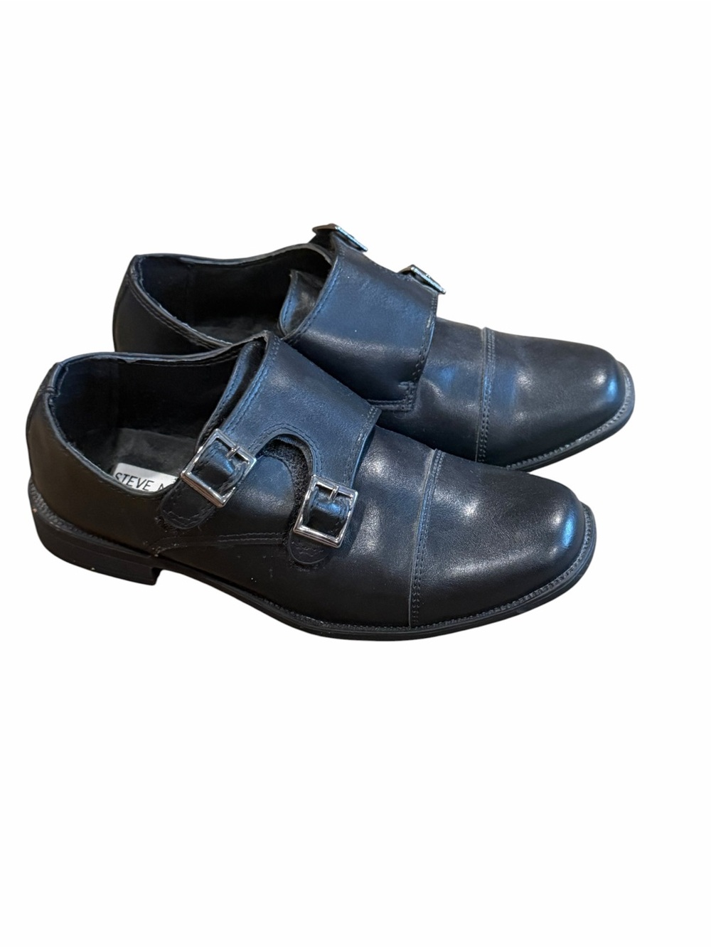 Steve Madden, Boys Black Double Monk Strap Leather Oxfords, Size 2